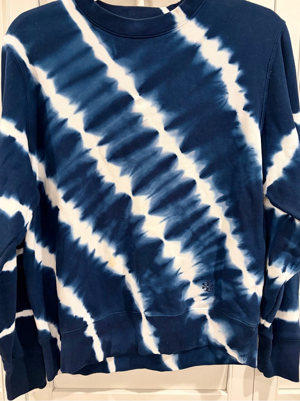 Tory Sport Tie Dye Heavyweight French Terry Crewneck Sweatshirt Navy White